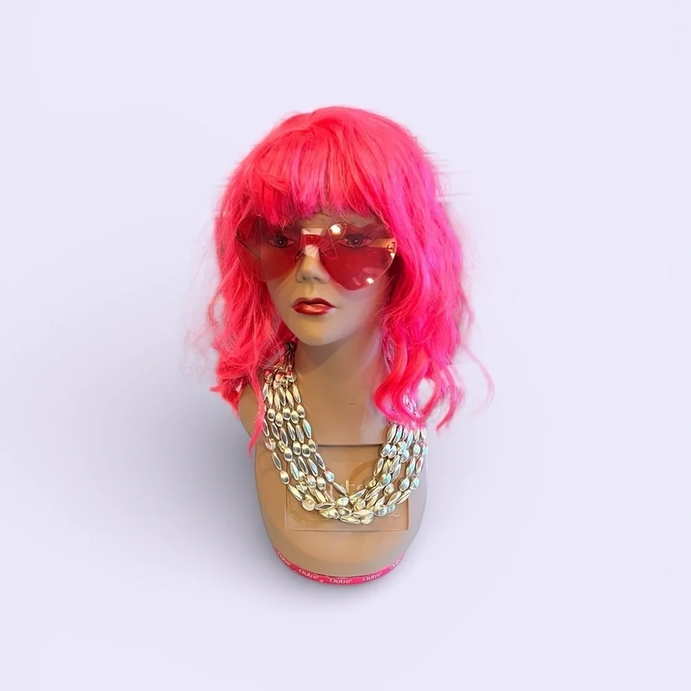 Pink Wavy Wig with Bangs – Cosplay & Party Accessory